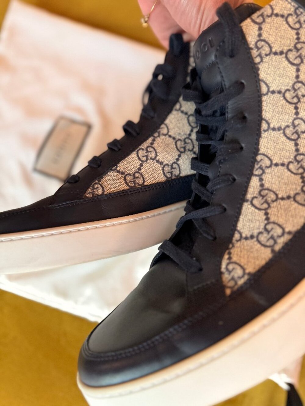 Gucci Men’s Tennis 1977 High Top Sneakers Navy Leather & monogram canvas - Picture 9 of 9